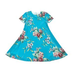 Vintage 90s Teal Floral A-Line Dress Shoulder Pads